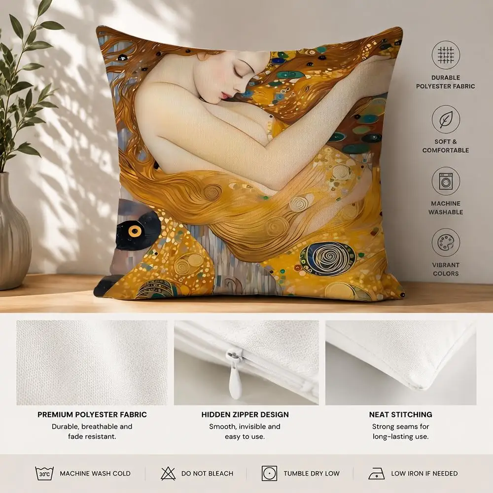 G-Gustav K-Klimt Oil Painting Cushion Cover 40x40cm Square Decorative Sofa Cushion Cover Bedroom Living Room Home Decor Gift
