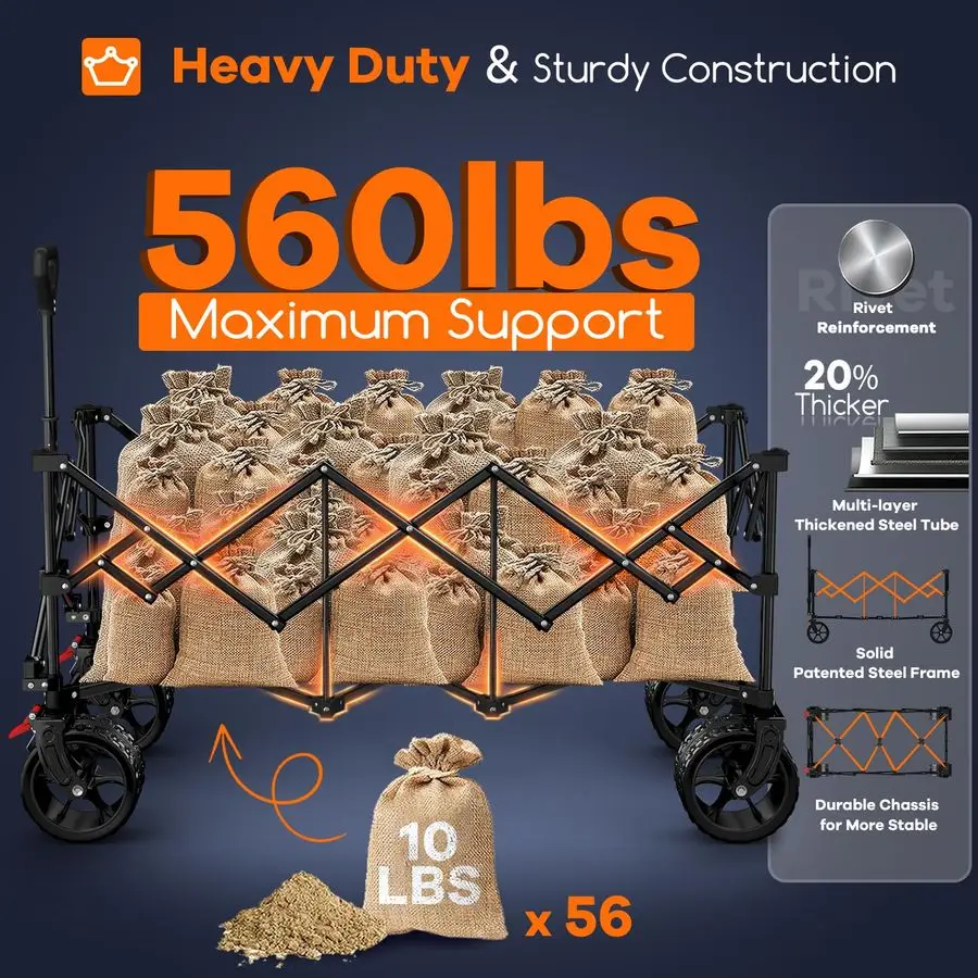 Wózek Składany L, Wytrzymały, Udźwig 250 kg, Pojemność 300L, Składane Wózki Plażowe z Dużymi Kołami Terenowymi, Uniwersalne