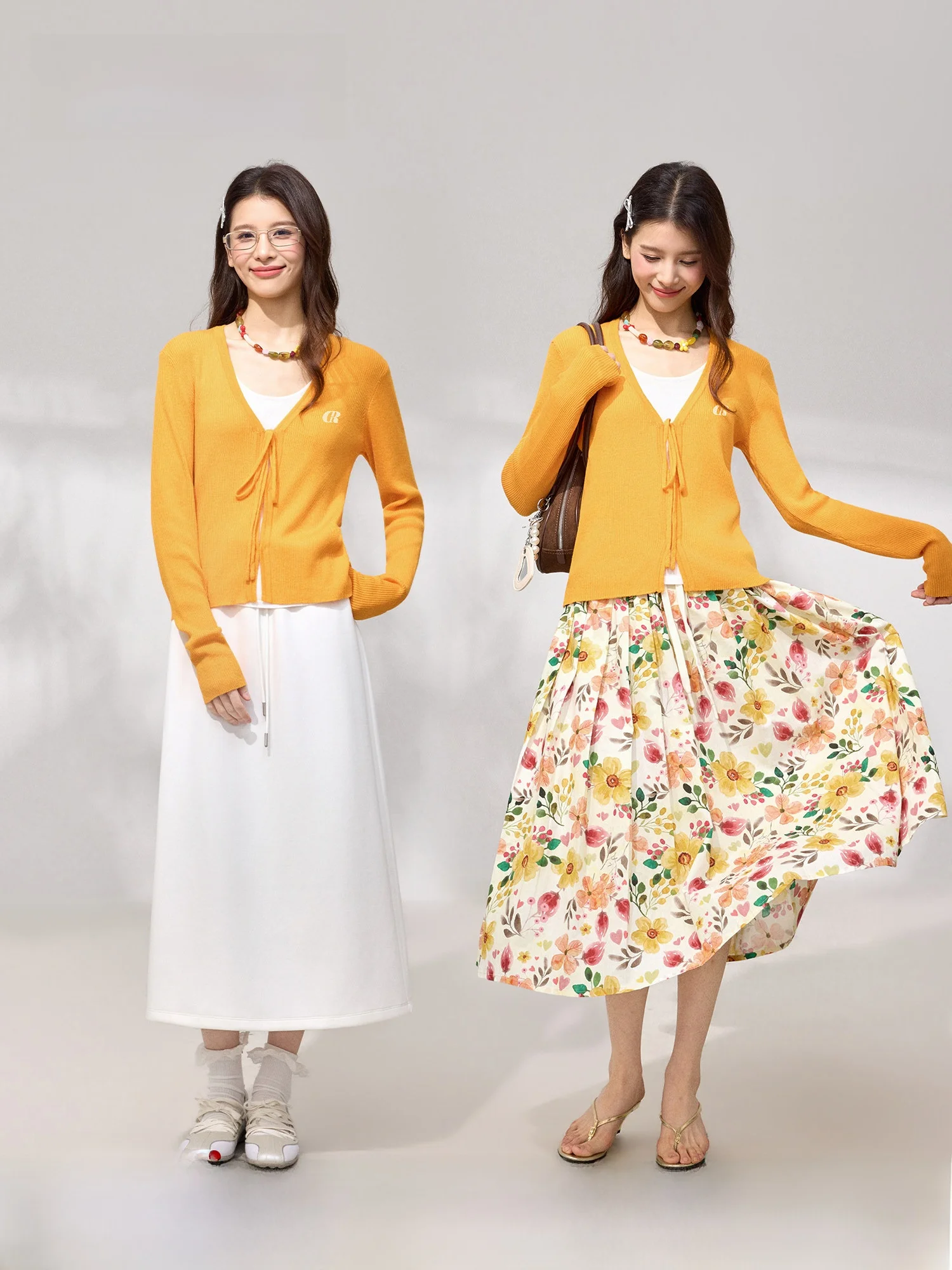

Retro Style Knitted Long Sleeve Wrap Cardigan Women's Slim Fit Top Orange Color Spring Fashion Online Exclusive by Wild Space
