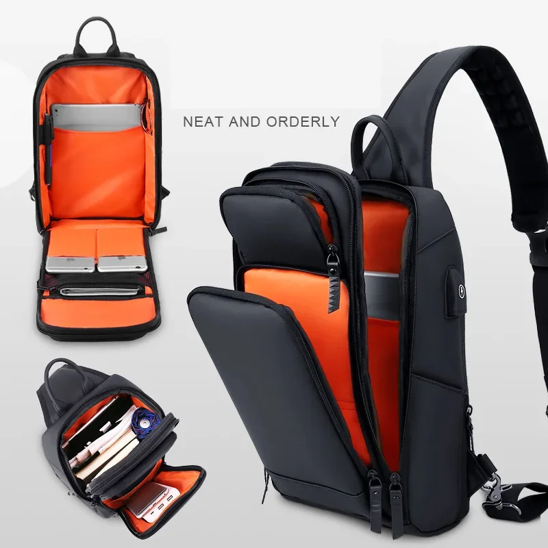 Bolso cruzado para hombre con carga USB, bandolera deportiva de alta calidad, impermeable, para viaje corto, mochila para el pecho