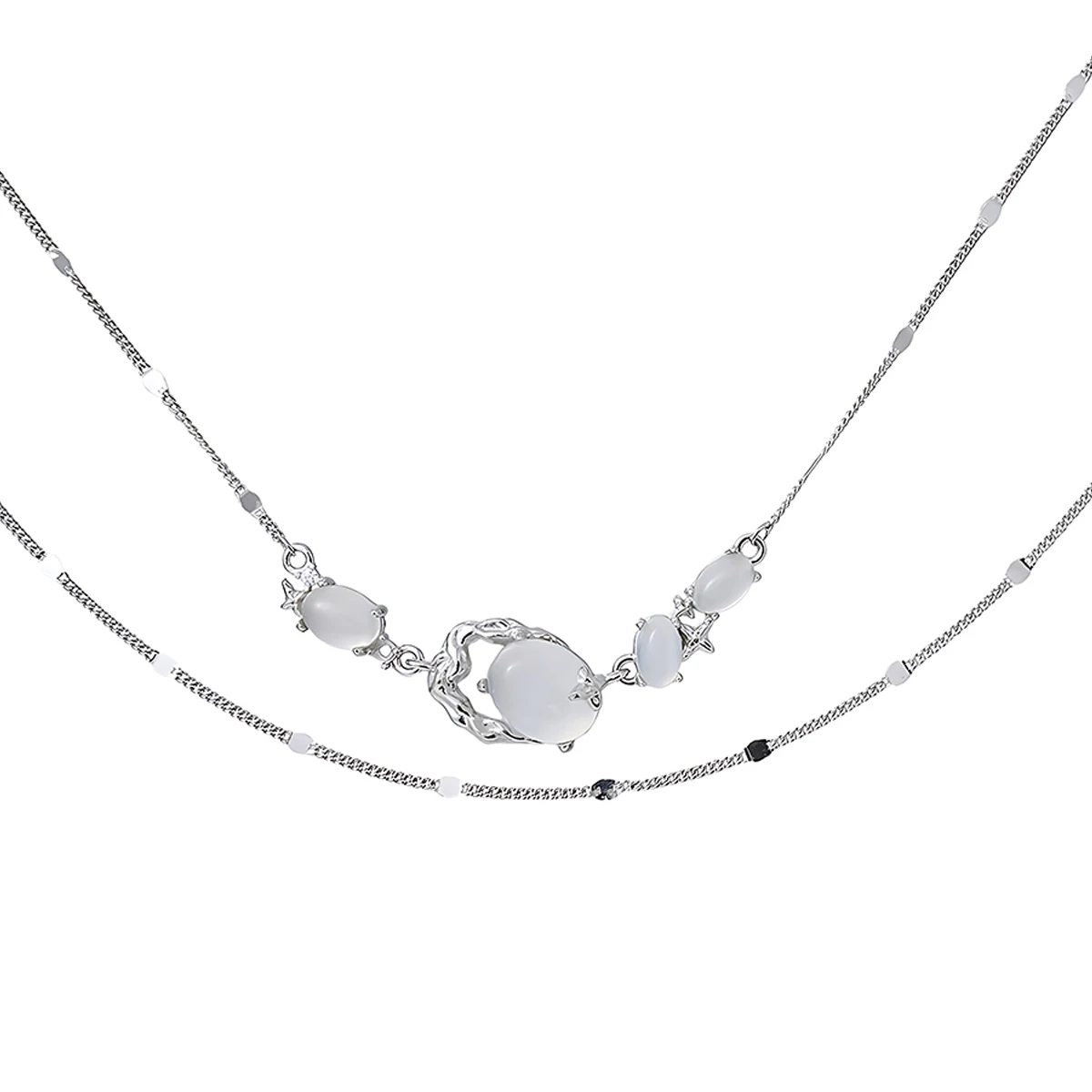 

Элегантное овальное ожерелье с подвеской из белого нефрита в минималистском стиле и двухслойной цепочкой из стерлингового серебра S925 для женщин