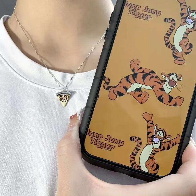 Disney Pendant Necklaces Piglet Tigger Pooh Bear Chain Pizza Necklace Cartoon Figure Choker Necklaces Kids Birthday Party Gifts