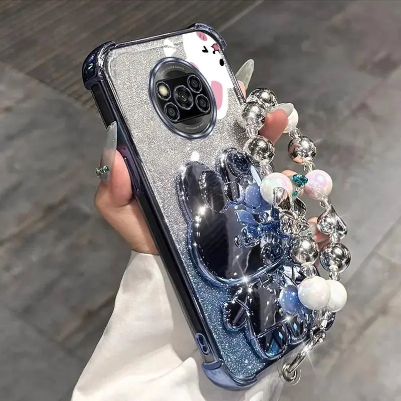 Airbag Glitter Mirror Rabbit Phone Holder Case On For Xiaomi Mi Poco X3 M4 F3 F4 F5 Pro GT Redmi A3 4G 5G Anti-knock Stand Cover - view 6