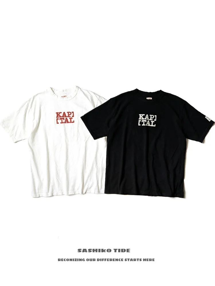 

Футболка унисекс Kapital 24SS с принтом логотипа, повседневная, модная, из чистого хлопка, дышащая, с круглым вырезом, для молодежи