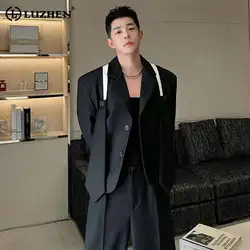 LUZHEN Original Designer Color Contrast Splicing Design Blazer Jacket Men's 2025 New Street Elegant Fashion Outerwear LZ6358