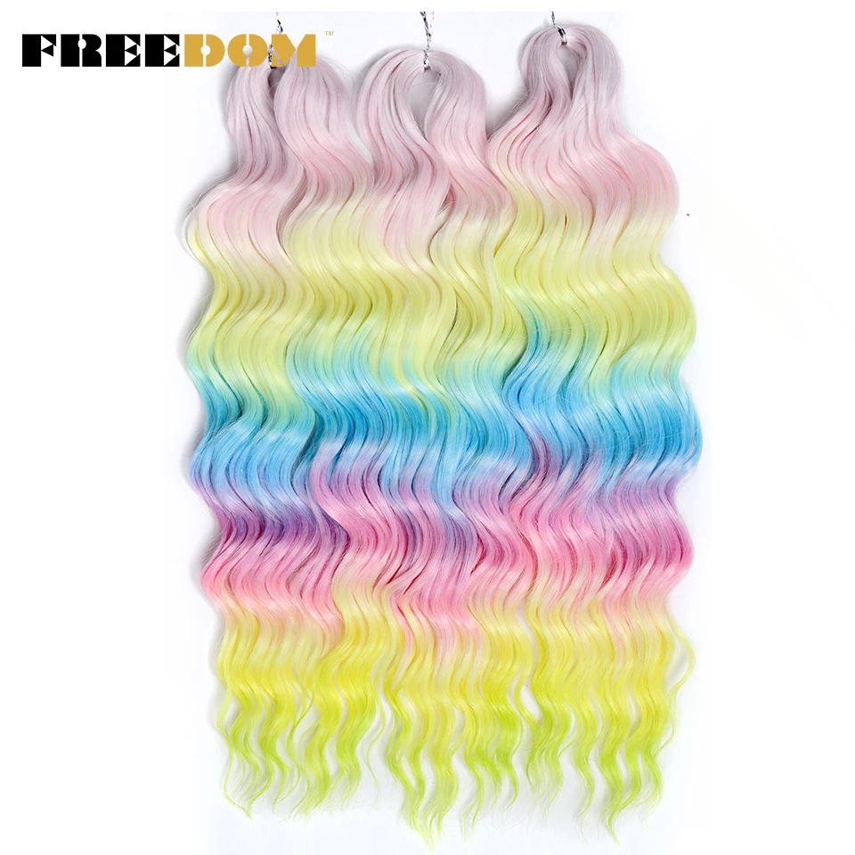 VRIJHEID Synthetische krullende vlechthaarextensies 24 inch/60 cm lang diep golvend twist gehaakte vlechten haar ombre bruin regenbooghaar
