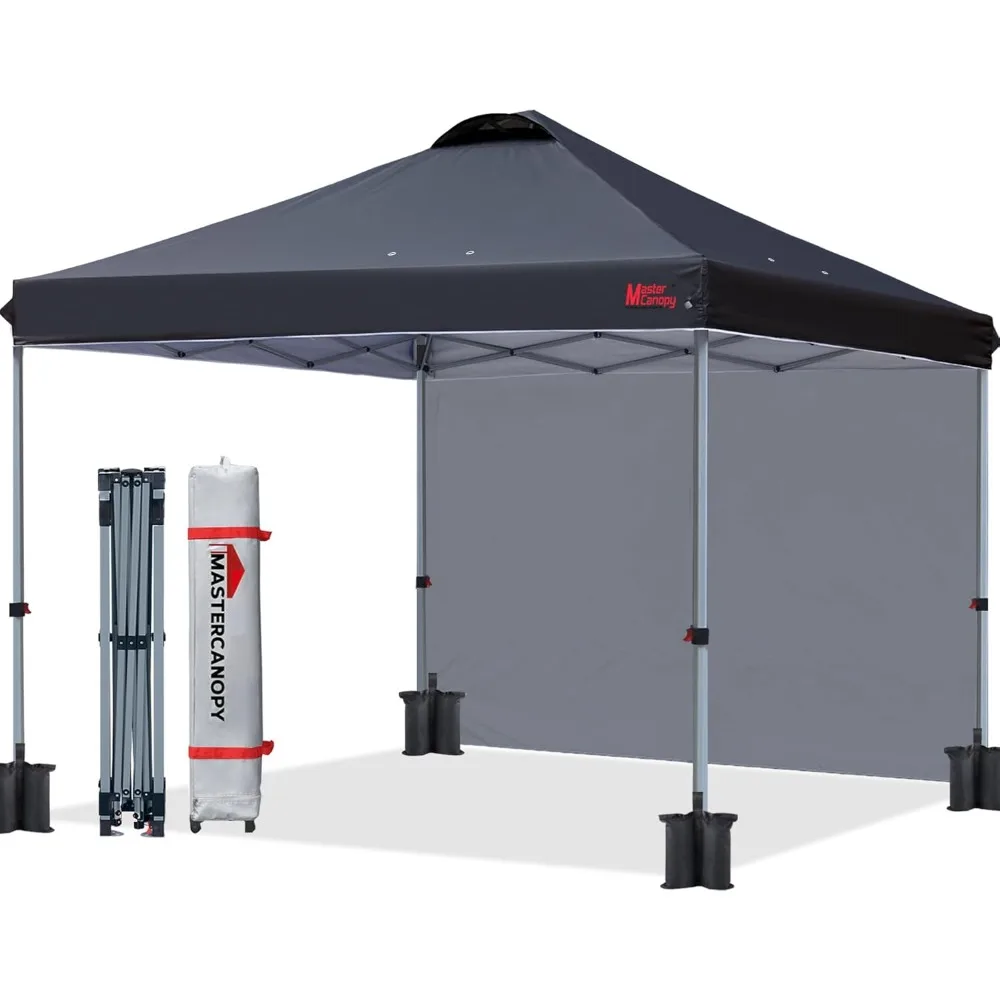 Durable 10'x10' Black Pop-Up Canopy Tent with One Side Panel