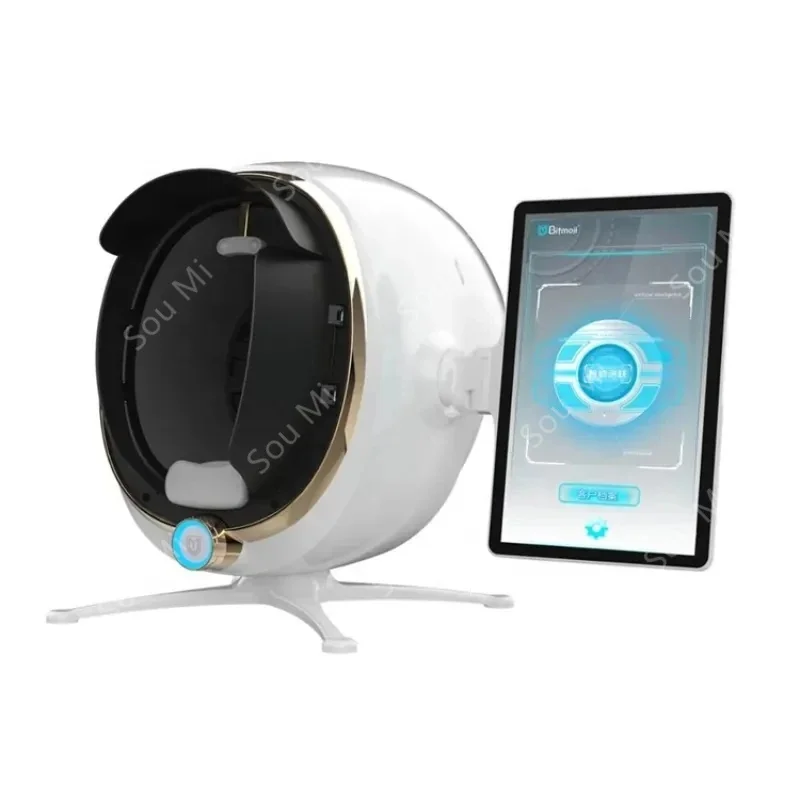 3D الجلد الماسح الضوئي العناية بالوجه محلل رصد آلة مرآة سحرية المحمولة اختبار الإنجليزية كاشف كاميرا الوجه اختبار التحليل