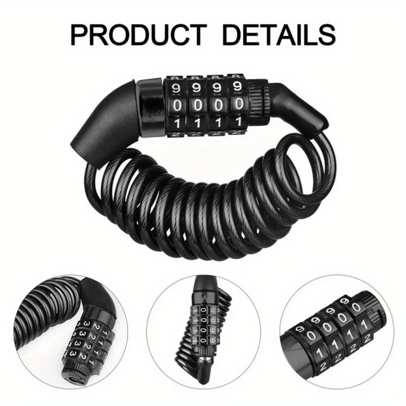 AliExpress TOSUOD 4-Digit Keyless Helmet Cable Lock 10 mm Steel PVC-Coated 60 g Reflective Black