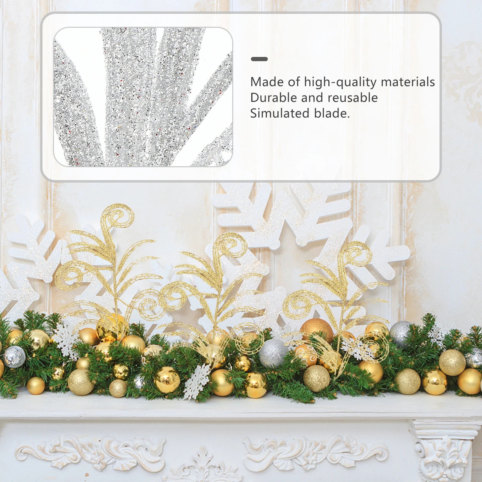 

10 Pcs Christmas Tree Leaves Artificial Glitter Leaf Decor Fake Branches for Xmas Party Wreath Outdoor Winter Bright Reusable