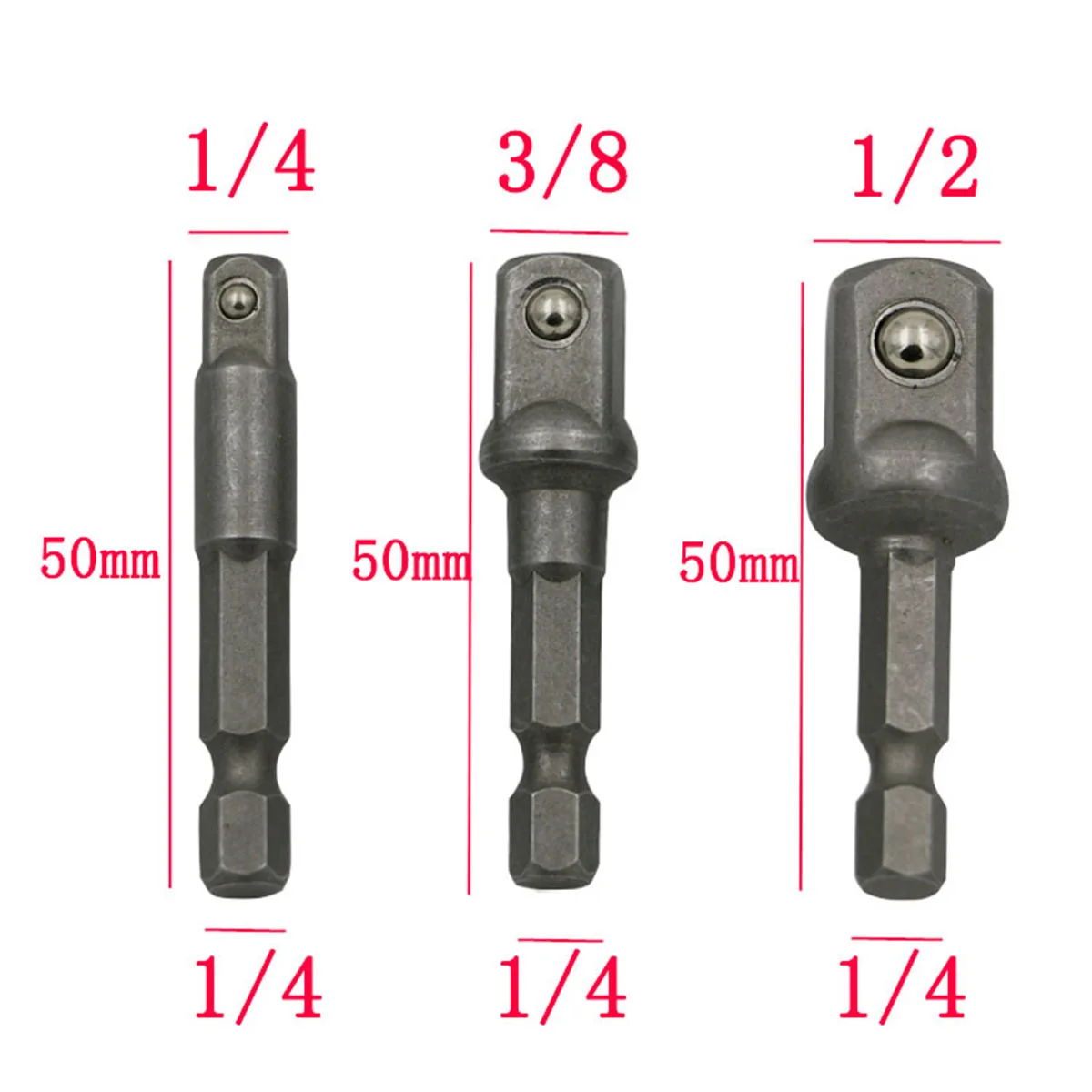 

3pcs Hex Shank To Square Socket Extension Bar Set Durable Solid Steel Drill Bit Adapter Impact Wrench Socket Extension Quick