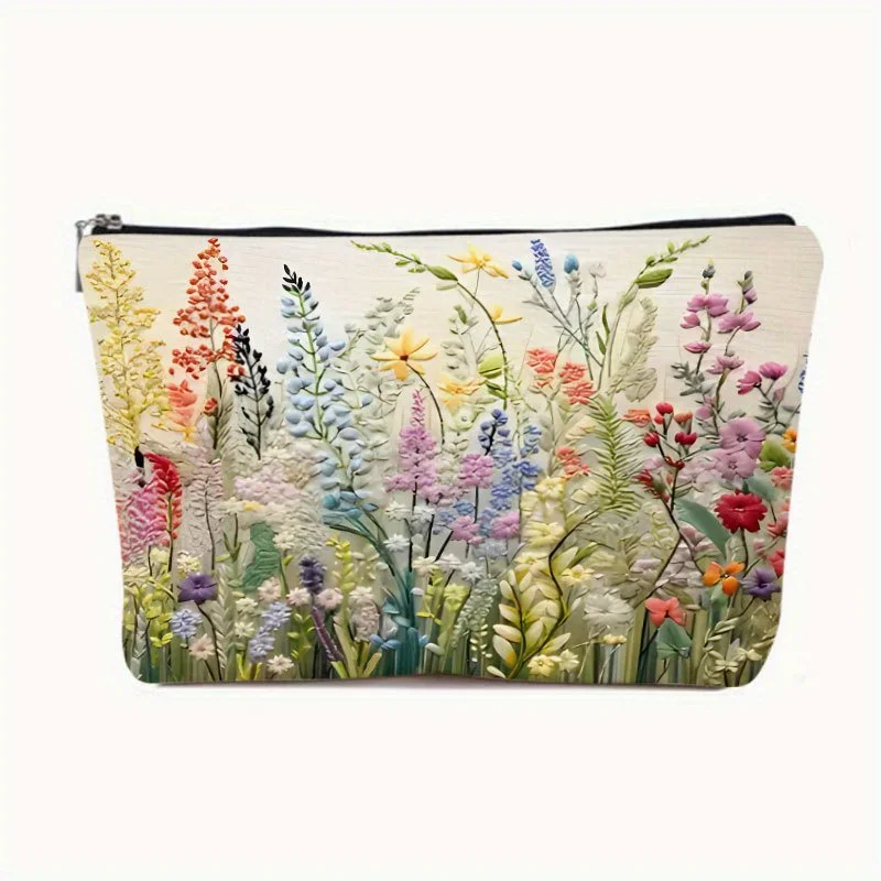 A floral cosmetic bag-cute multifunctional zipper handbag, jewelry storage bag