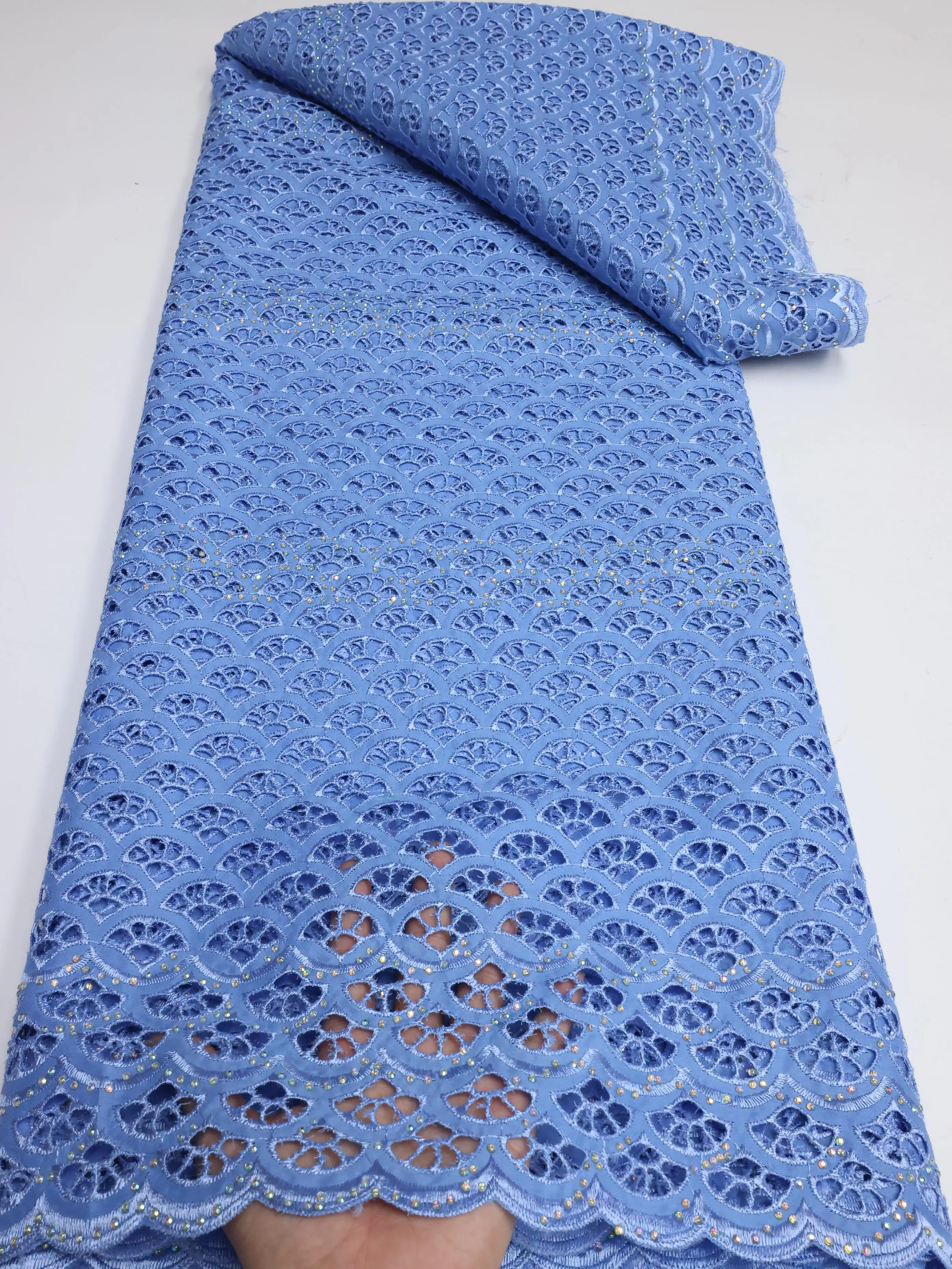 Wholesale African Nigerian Lace Fabrics With Stones High Quality 5 Yards Dubai Cotton Swiss Voile Lace In Switzerland