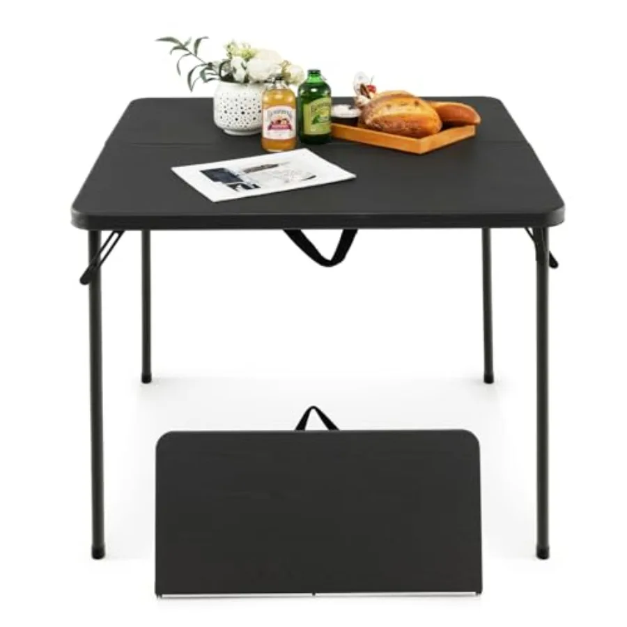 

Foldg Table, Portable Picnic Table with All-Weather HDPE Tabletop, Heavy-Duty Metal Frame, Carry Handle, Fold-in-Half Plastic O