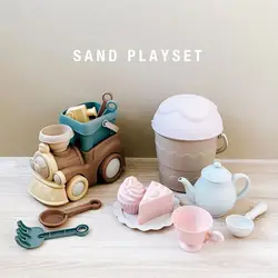 Children's beach truck toys Children's beach bucket shovel funnel rake Sand castle Sand toys Princess tea set model gift