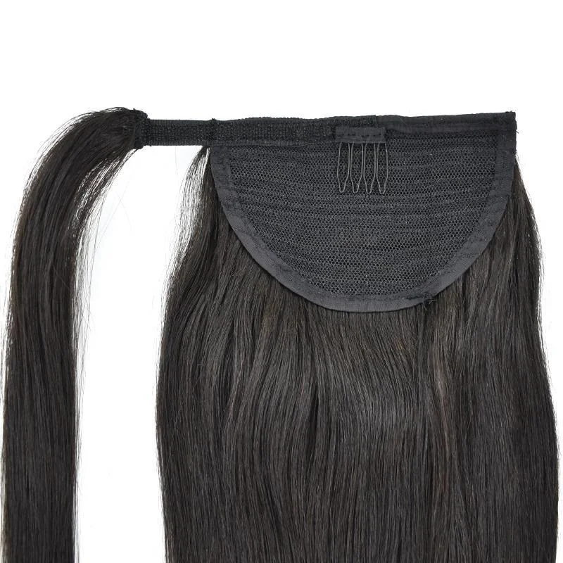 Remy Cabelo Humano Ponytail Extension Piece com Clipes para Mulheres, Pony Tail Hairpiece, Wrap Around Ponytail, Magic Paste Binding