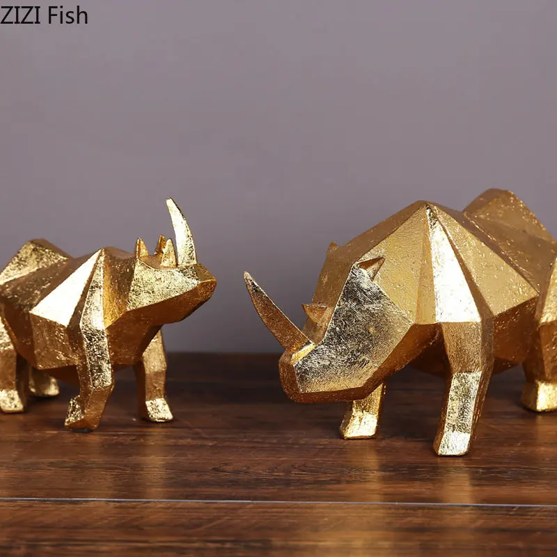 Golden Rhinoceros Resin Sculpture Creative Crafts Furnishings Desk Decoration Aniaml Ornaments Rhino Statue Modern Home Decor