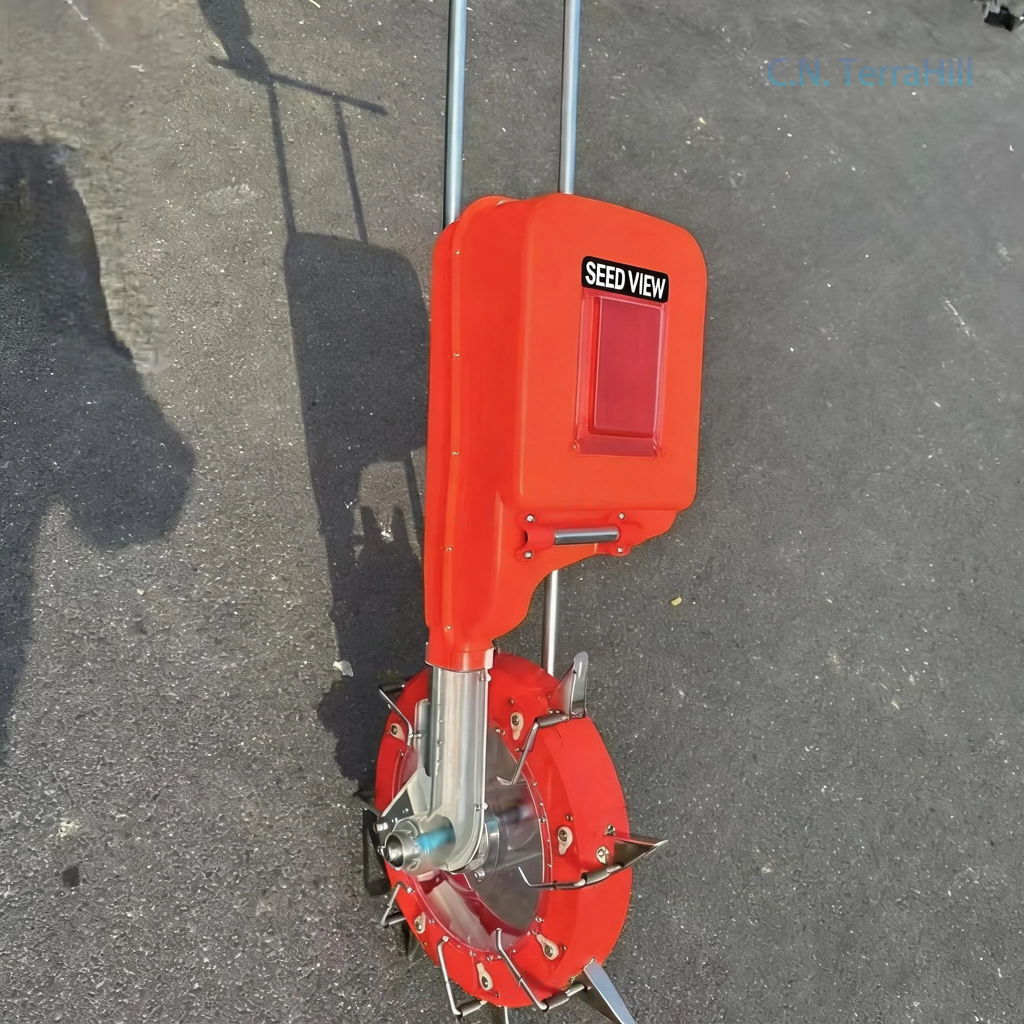 Adjustable Push Fertilizer Spreader for Garden Farming, Hand Push Top Dressing Applicator with Tiller