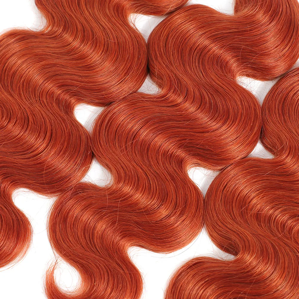 Euphoria-Brazilian Remy Extensões de tecelagem do cabelo humano, Body Wave, 3 Pacotes, Cor Laranja, 3/4 Pcs Pacotes