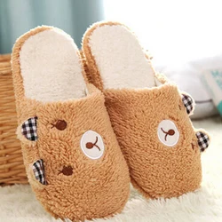 Short Plush Winter Slipper Women Lovely Bear Cotton  Bedroom House Home Floor Soft Velvet Indoor Slippers Girl Ladies Flat Shoes