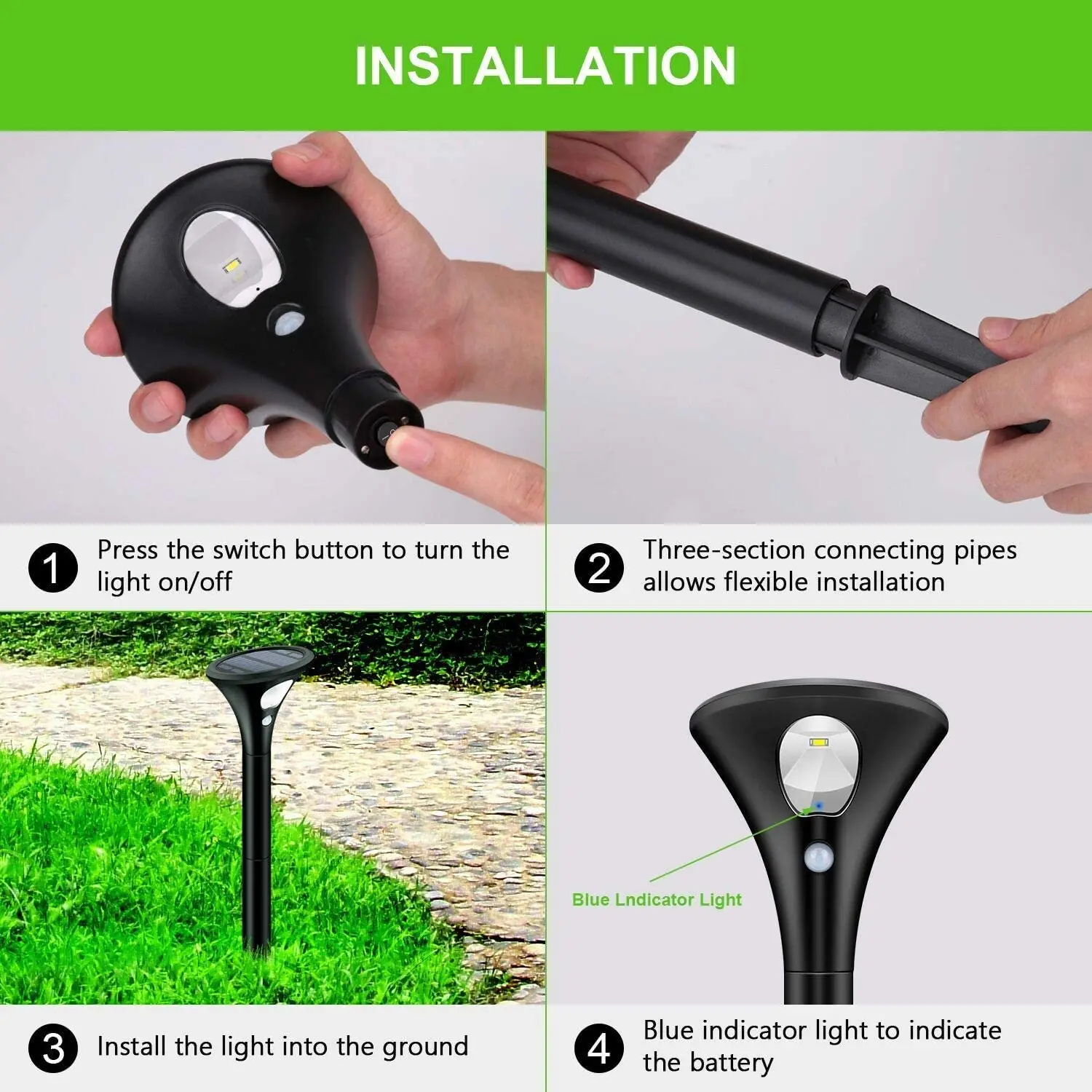 Y50A-Solar Spot Lights Outdoor, 4 Pack LED Solar Powered Solar Lights Outdoor With Motion Sensor Auto On/Off Waterproof