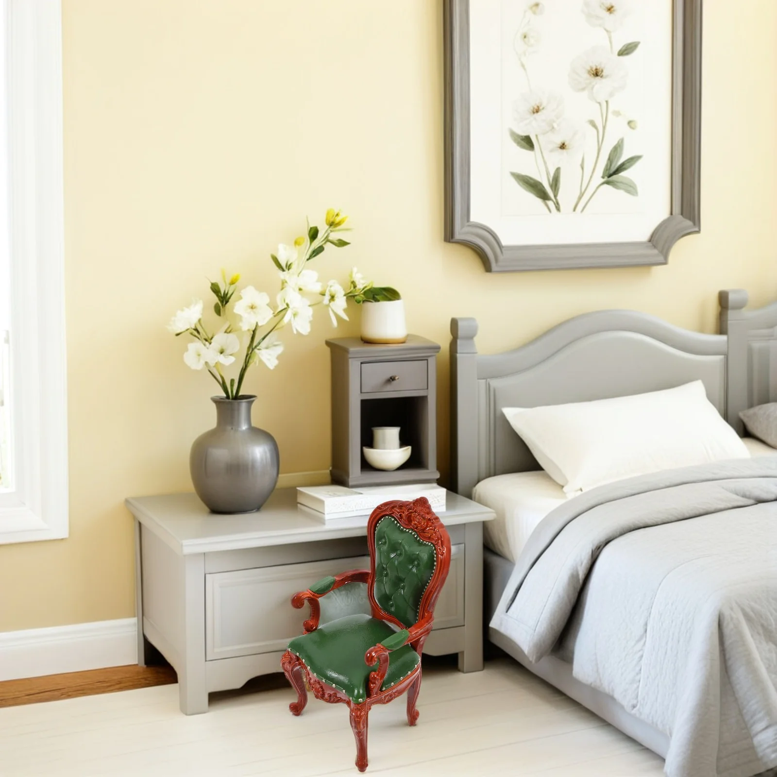 เก้าอี้ไม้จิ๋ว 2 ชิ้น สไตล์วินเทจ สำหรับตกแต่งบ้านตุ๊กตา เฟอร์นิเจอร์ห้องนั่งเล่นสไตล์เรโทร