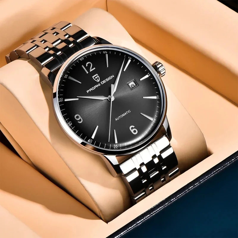 PAGANI DESIGN PD-1832 Mens Mechanical Watch 22MM Leather Band 11.85MM Case Thickness Green Dial Automatic Wrist Watch For Men
