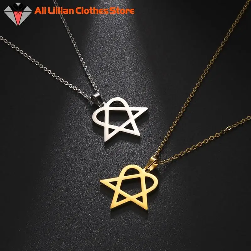 Collana con ciondolo in acciaio inossidabile con cuore a stella Heartagram con personalità semplice classica collana con clavicola con moneta con