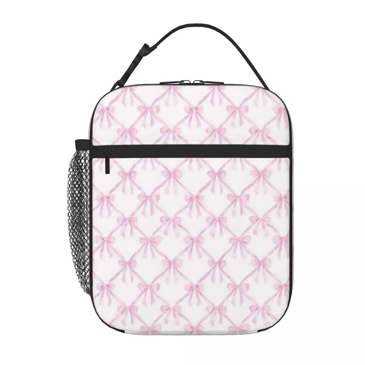 Bestselling Pink Bow Pattern Coquette Aesthetic Art Print Wall Decor Gifts Embossed Bento Bag Daily  Adjustable Strap Lunch Bag