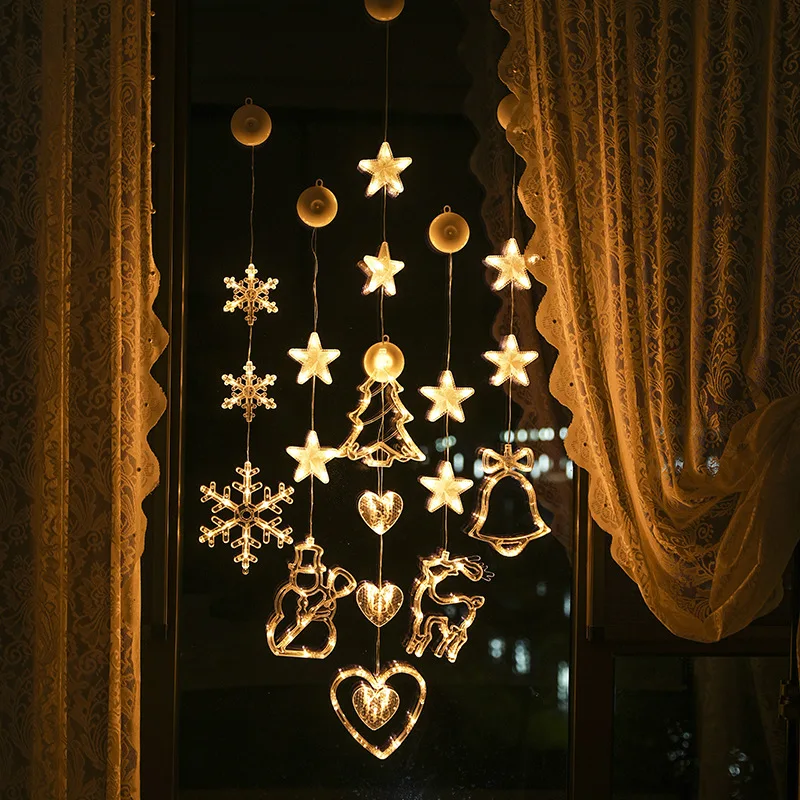 LED Suction Cup Lights Christmas Ambiance Decoration Christmas Tree Snowflake Bell Xmas Light Hanging Ornaments Window lights