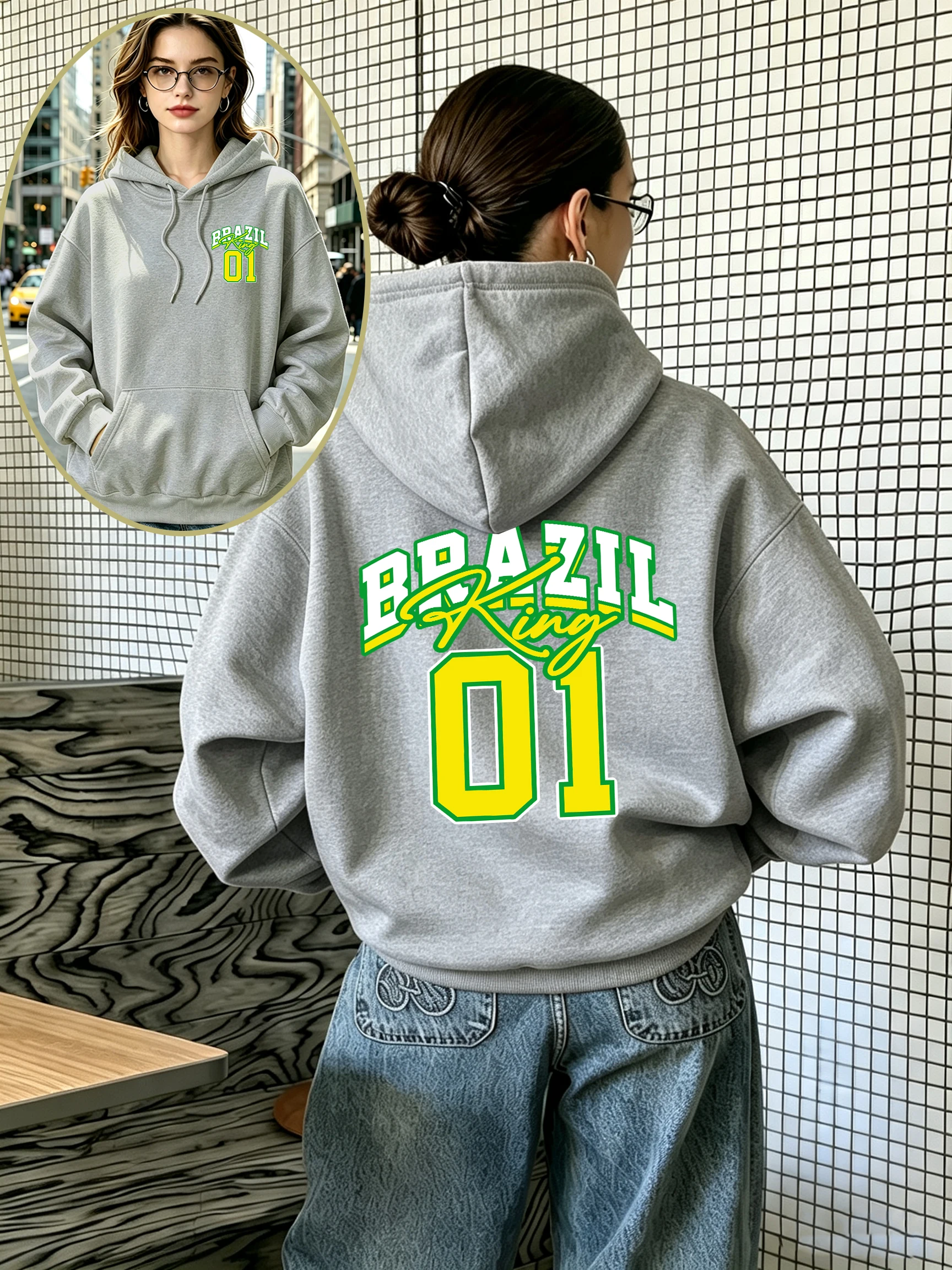 Brazil King Number 01 Design Damen-Hoodies, locker, bequem, Y2K-Sportbekleidung, lässige All-Match-Kleidung, Fleece, Herbst-Hoodie für Frauen