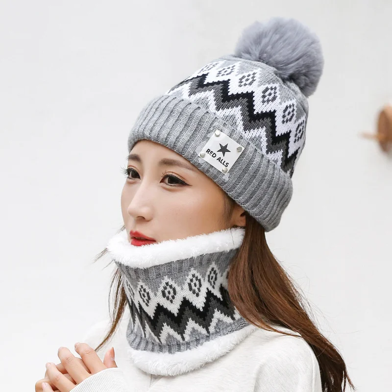 Winter Women Plush Velvet Hats Neck Warmer Hat Scarf Set Beanies Cycling Windproof Hat Outdoor Ear Protection