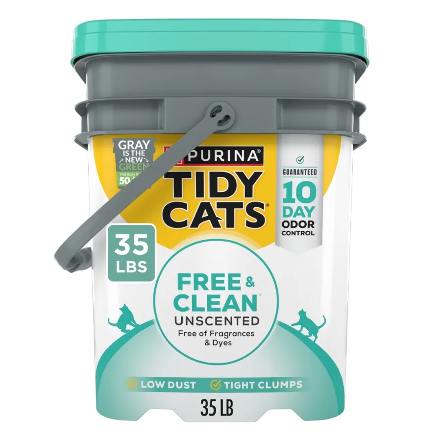 

Наполнитель для кошачьего туалета Purina Free and Clean, комкующийся, без запаха, 35 фунтов (16 кг), в ведре
