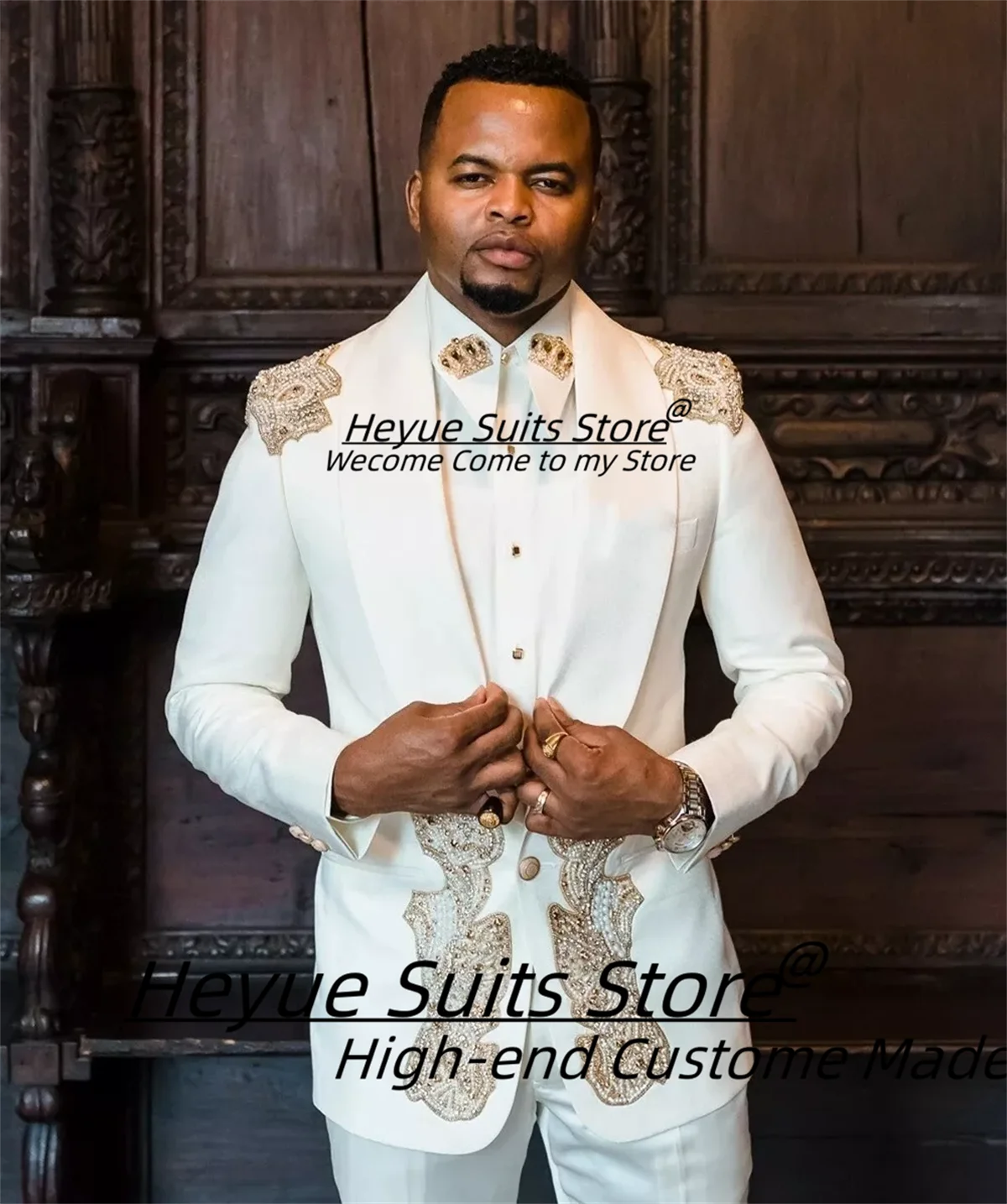 Elegant Shiny Beading Male Prom Blazers Formal Luxuly Men Suits Customized Slim Fit Shawl Lapel Groom Wedding Tuxedos 2 Pcs Sets
