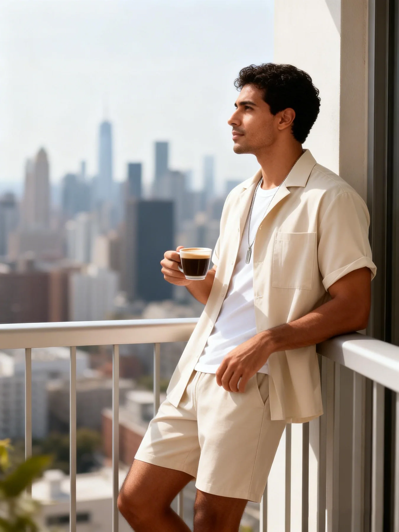 Men's Light Beige Cuban Collar Short Sleeve Shirt & Shorts Set Summer Casual Vacation Loose 2 Piece Outfit