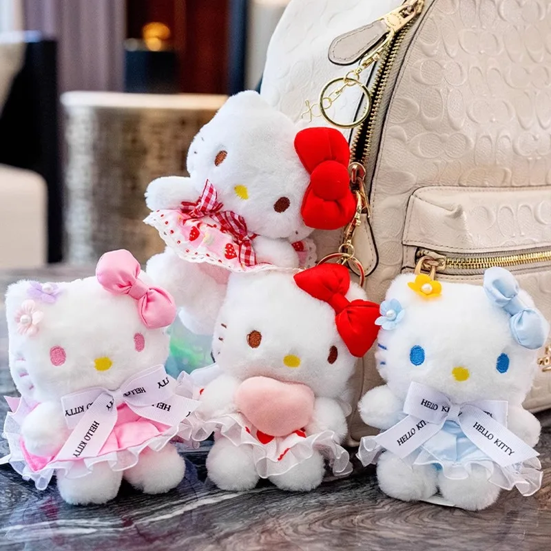 Sanrio Hello Kitty Cute Girl Keychain Bag Pendant Kuromi  Cinnamoroll Kids Plush Toys Girl Keyring Backpack Strap Birthday Gifts