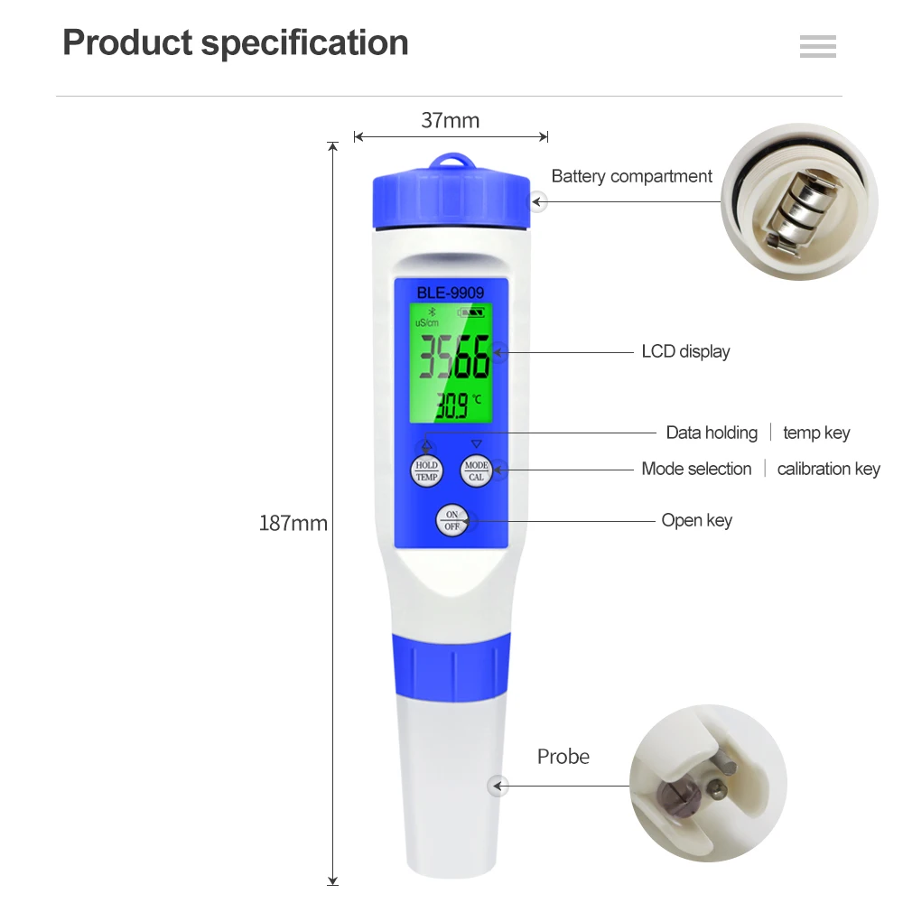 Blue Tooth 5/2 in 1 PH/EC/TDS/Salinity/TEMP Meter Smart Online Monitor APP Control for Aquariums Pool Water Quality Meter Tool