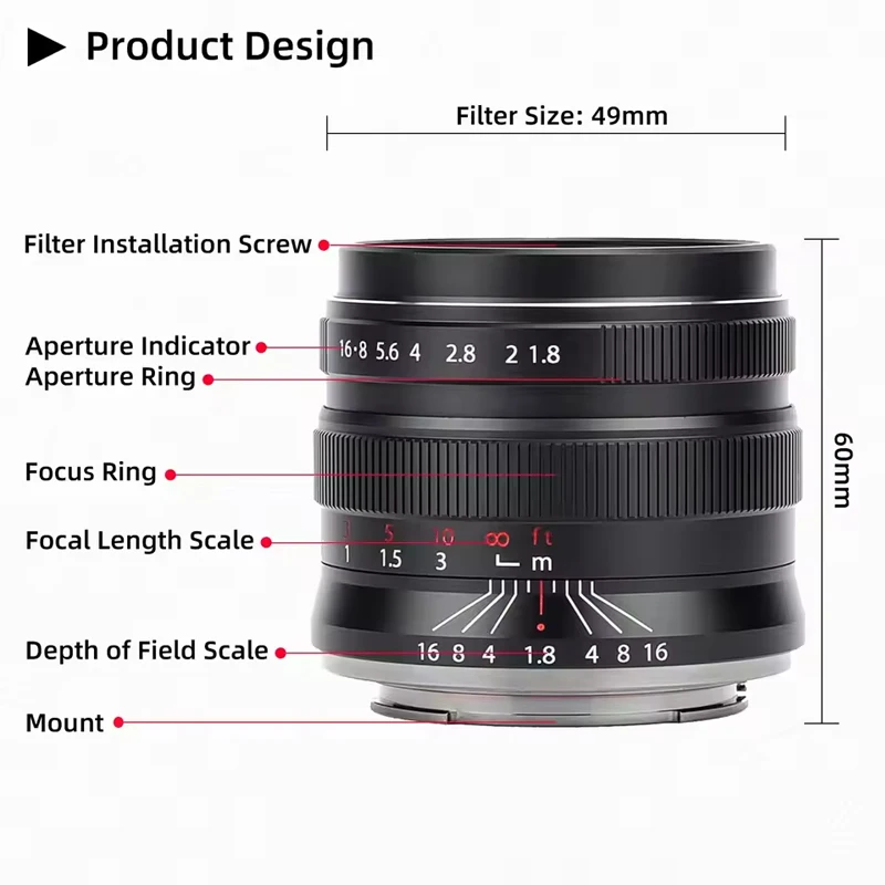 Brightin Star 55 mm F1.8 Vollformat-Porträtobjektiv mit manueller Fokussierung für Canon Rf Nikon Z Sony E-Mount spiegellose Kamera