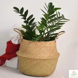 Wicker Basket Toy Organizer Folding Rattan Seagrass Storage Basket Laundry Woven Basket Plant Flower Pot For Home Garden