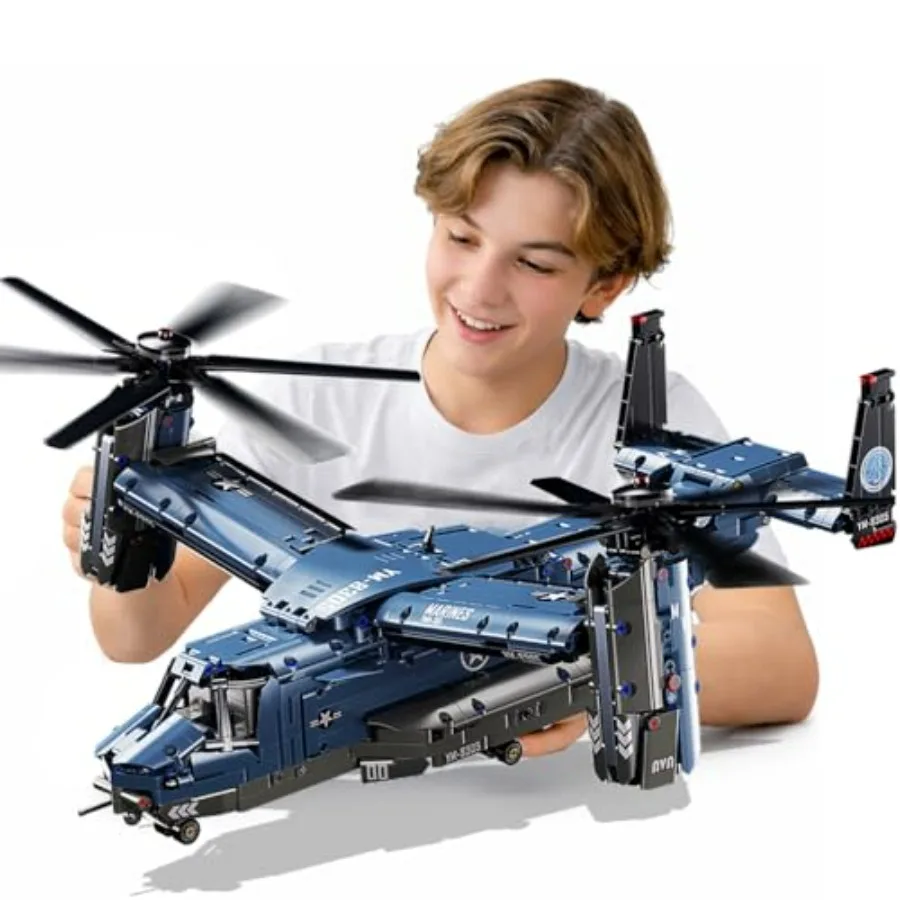 

Military Helicopter Building Kit Fighter Jet V-22 Osprey Airplane Sets 1486 PCS Army Rescue Aircraft Model Toys Blue Red Green