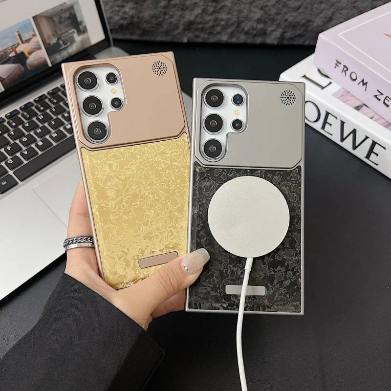 

New frameless cooling phone case for Apple16promax 15/14/13/12promaxFaux Leather Magnetic Texture Protective Case