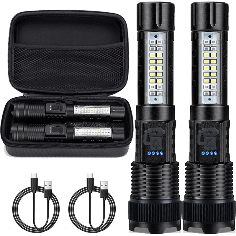 High Power Rechargeable LED Flashlight with Clip Ultra Strong Powerful Led Torch Light Built-in Battery Tactical Flashlight