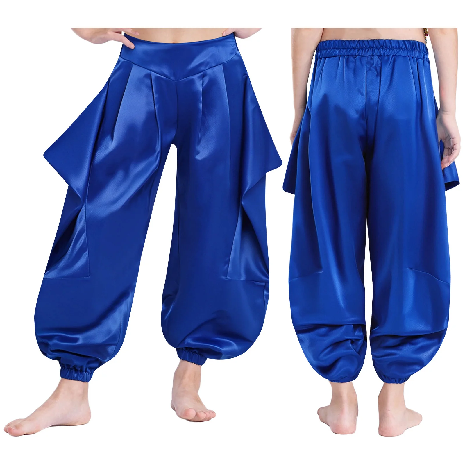 

Children Kids Girls Belly Dance Harem Pants Solid Color Ruffled Half Elastic Waistband Pants for Dancing Practice Performance