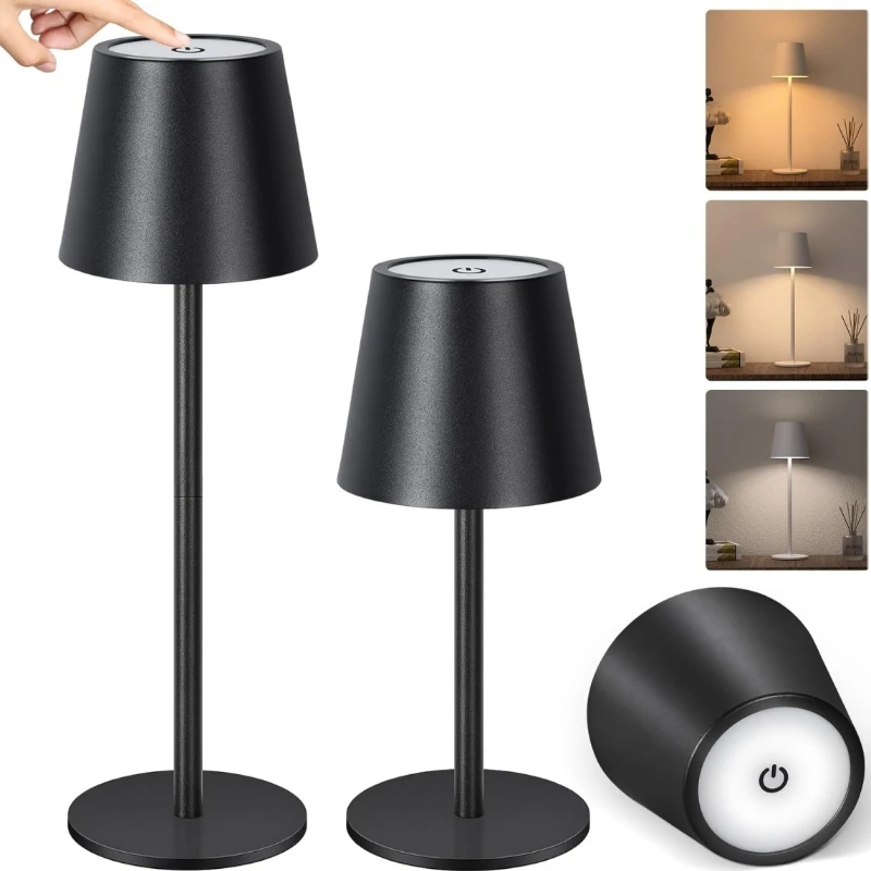 Cordless Table Lamp 3 Color Stepless Dimming Rechargeable Decorative Light for Dining Room Bar Restaurant Party Ambient Light