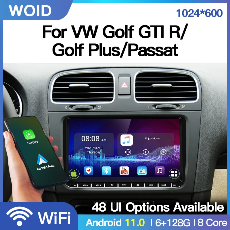 Autoradio Android 11, 9 Pouces, BT, WIFI, Navigation GPS, Lecteur de Limitation Carplay, 2 Din, pour Voiture VW, Volkswagen, Seat, Skoda, Golf, GTI, R Plus, Passat