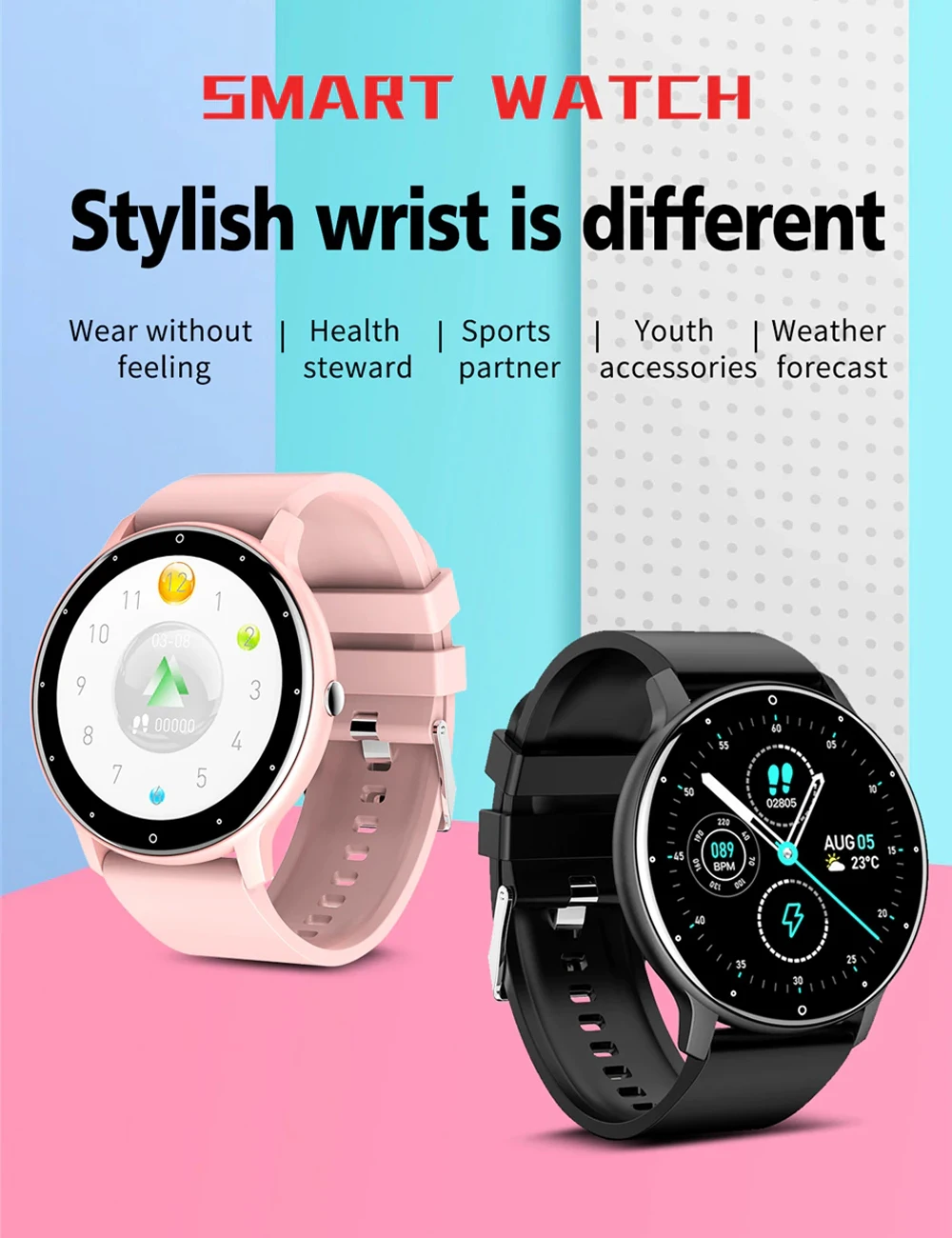 ZL02  Rechargeable Watch Full Touch Screen Sport Fitness Watch IP67 Waterproof Bluetooth Men Women Smartwatch For Android Ios