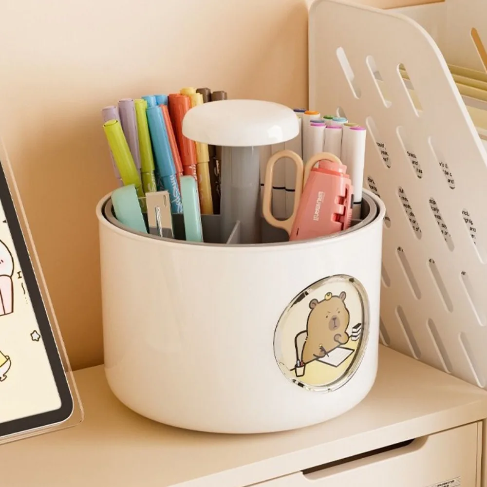 

4 Patterns Capybara Rotating Pen Holder Rotatable 4 Grid Capybara Desktop Storage Box Plastic Large Capacity