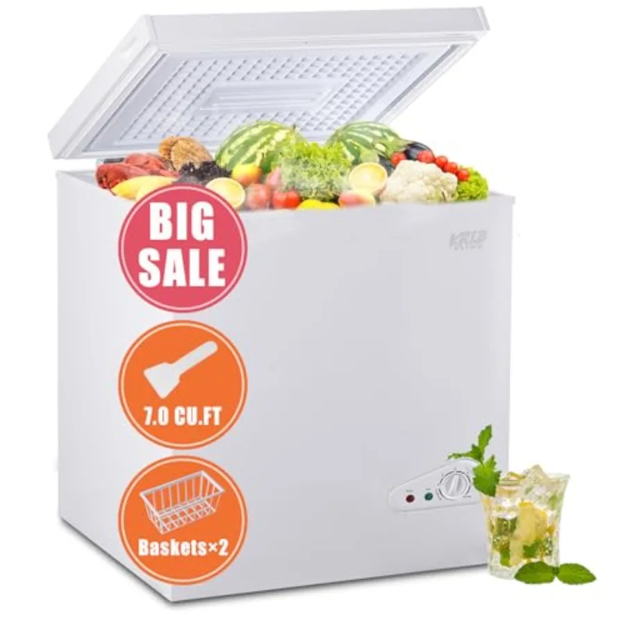 

Компактная нагрудная морозильная камера 7,0 куб. футов со съемной корзиной для эффективного хранения продуктов, верхняя дверь с открытой конструкцией, отдельно стоящая глубокая морозильная камера