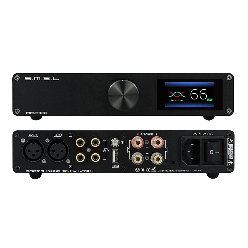 SMSL AO200 MKII HIFI AMP Bluetooth 5.0 Audio Sound Amplifier DAC AMP Remote Control MA5332 Chip XLR/RCA/BT/USB Balanced Input