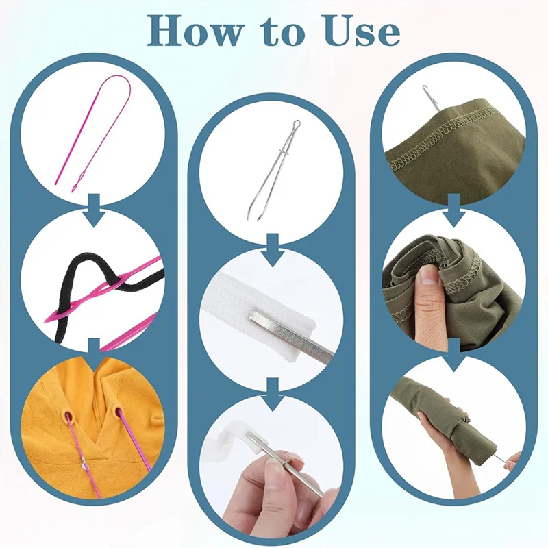 AT51-8 Pcs Flexible Drawstring Threader Tool Set Sewing Loop Turner For Jackets, Coats, Pants, Hoodies & Sweaters